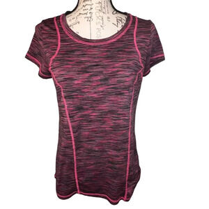 Xersion, S, pink marbled elastic band cutout back short sleeve exercise top ￼